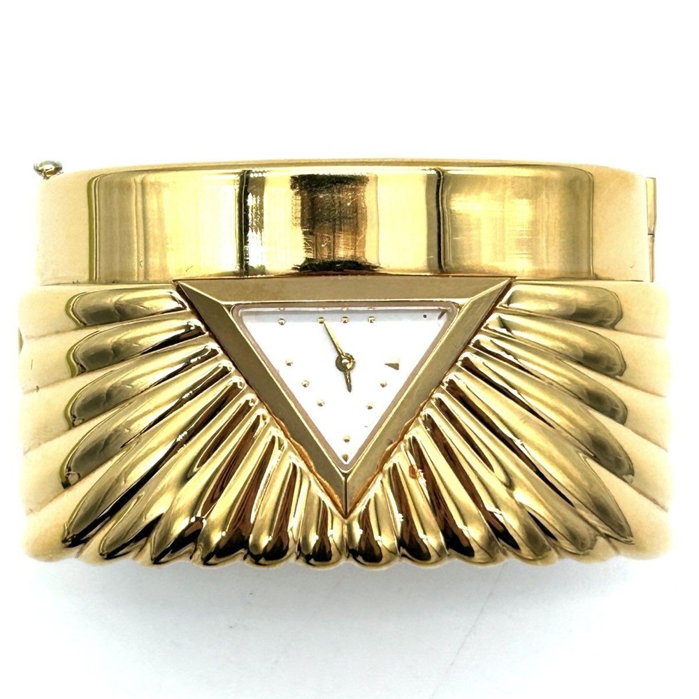 Vintage 80s The Franklin Mint Women's Gold Tone Ribbed Cuff Bracelet Watch 1988